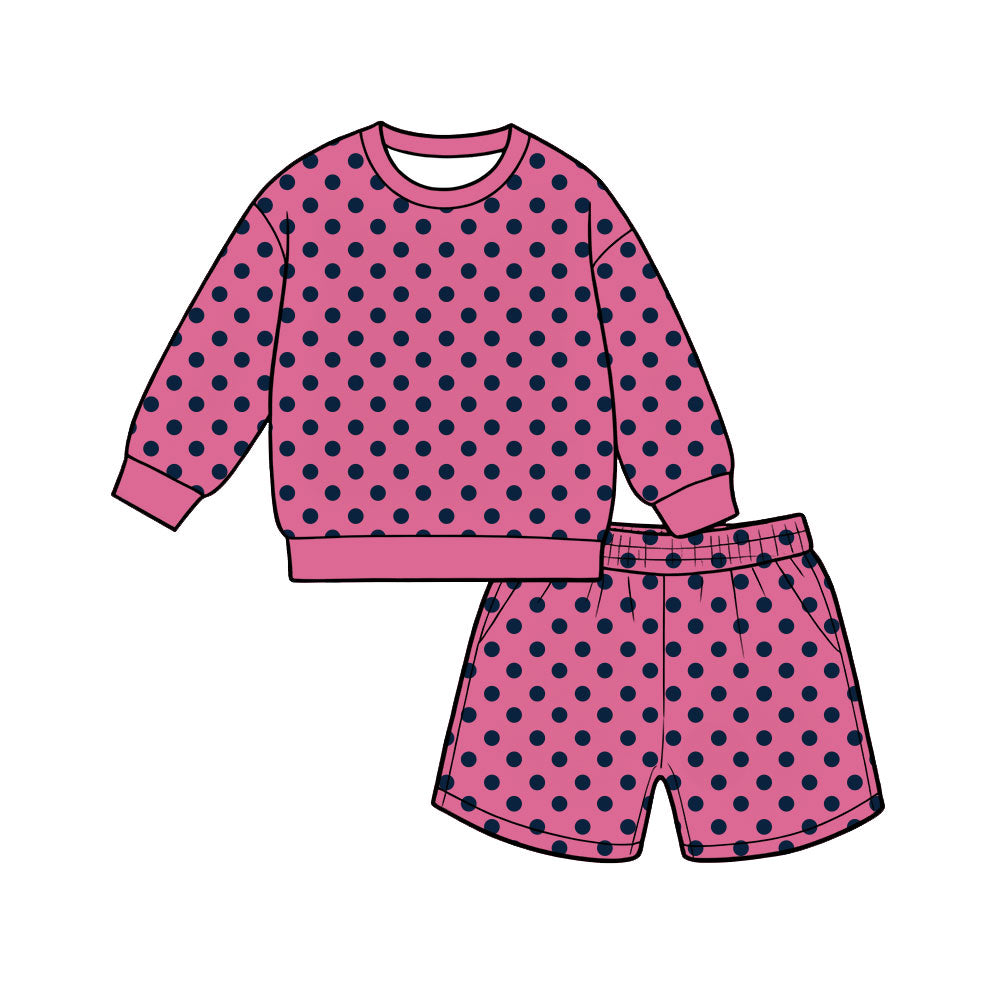 preorder GLS0198 Dot Hot Pink Long Sleeve Shorts Adult Women Set