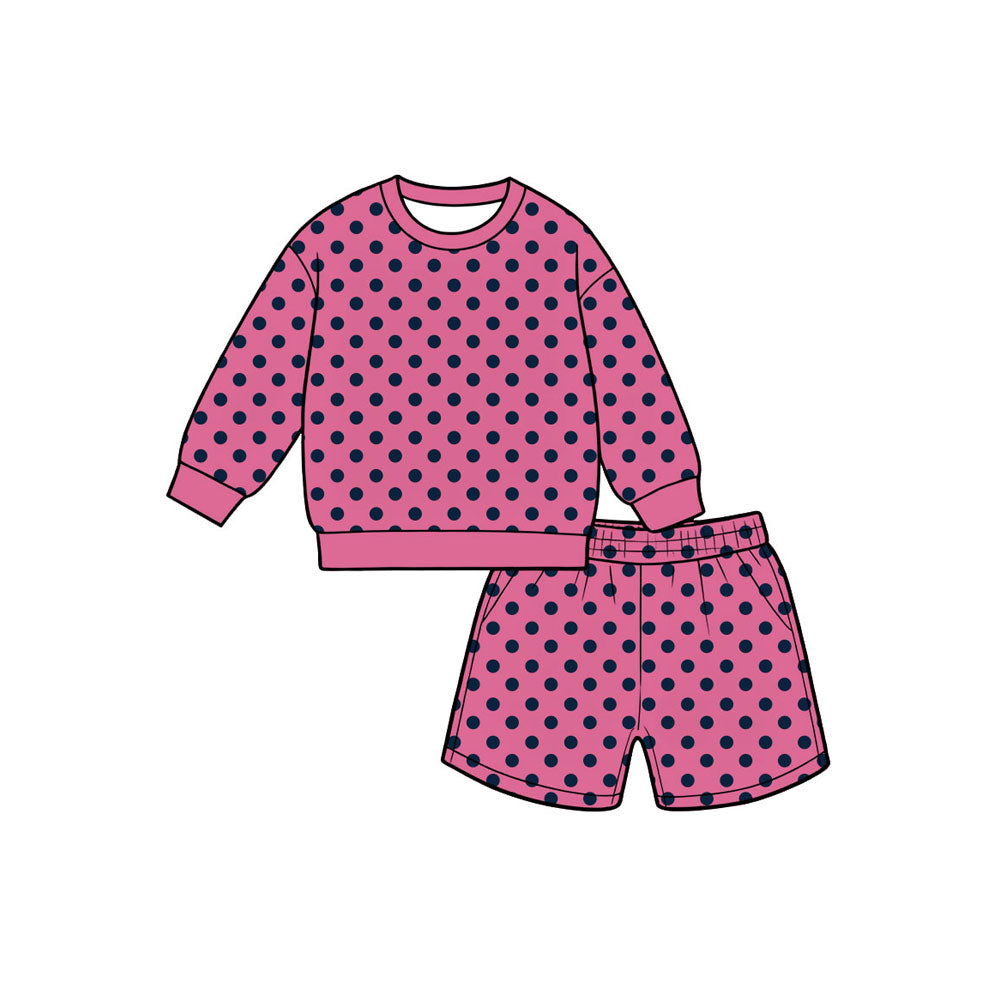 preorder GLS0204 Dot Hot Pink Long Sleeve Shorts Girls Set