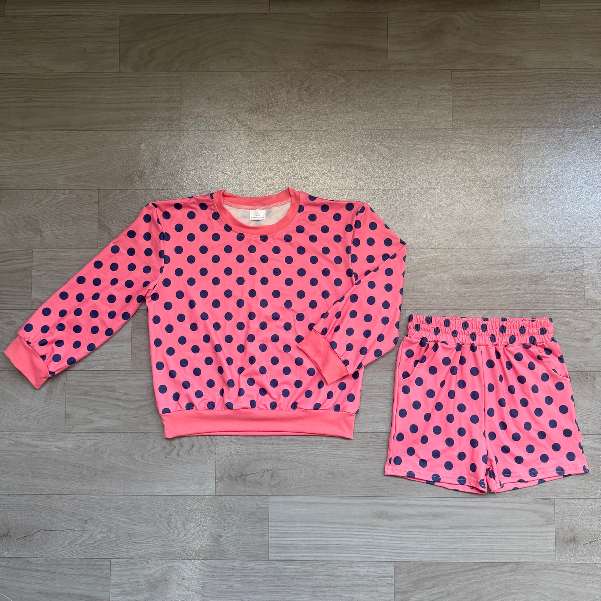 preorder Samples GLS0204 Dot Hot Pink Long Sleeve Shorts Girls Set