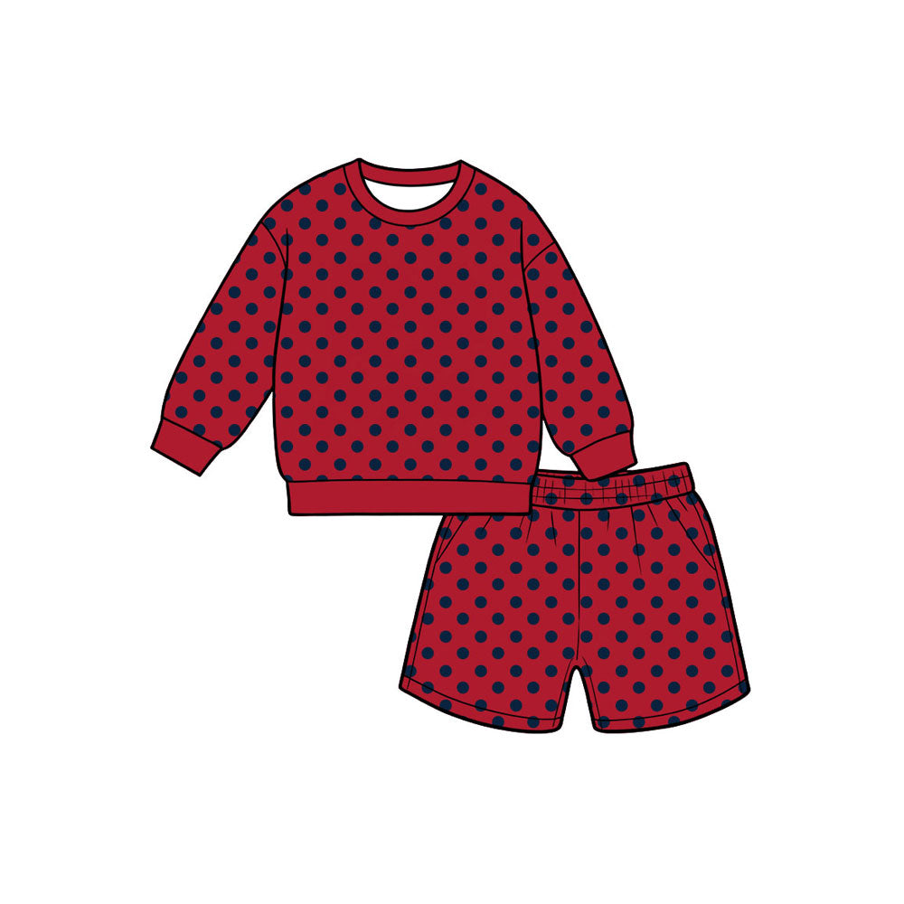 preorder GLS0208 Dot Red Long Sleeve Shorts Girls Set