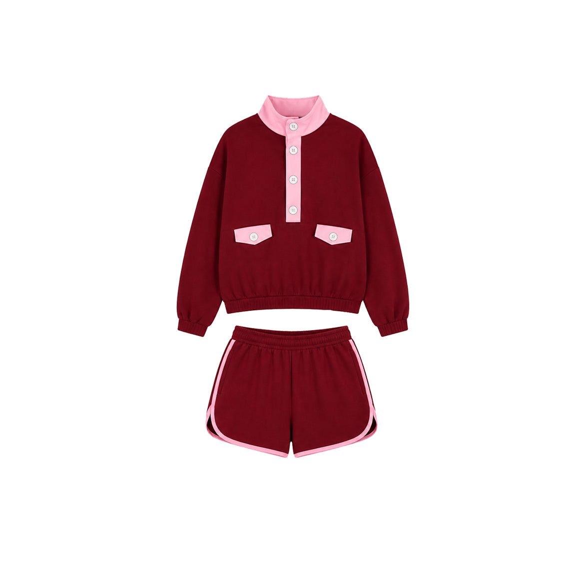 preorder GLS0210 Dark Red Long Sleeve Shorts Girls Set