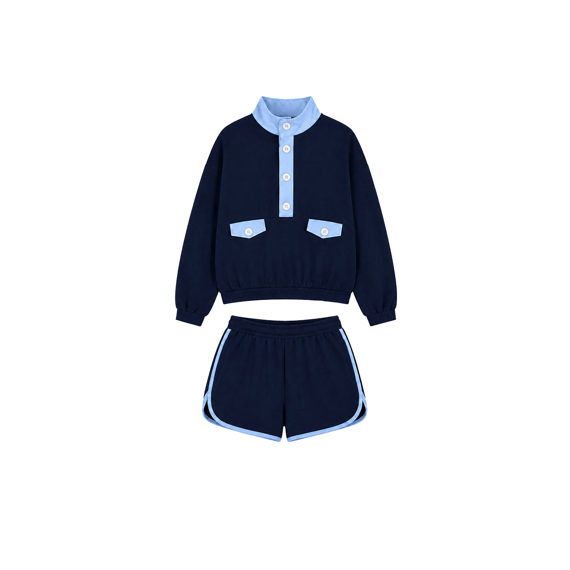 preorder GLS0212 Blue Long Sleeve Shorts Girls Set