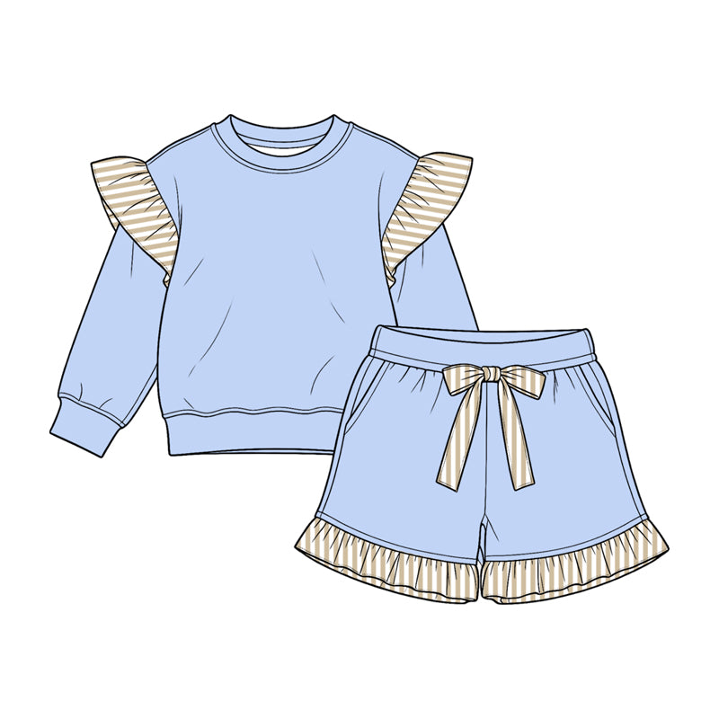 preorder GLS0216 Blue Long Sleeve Shorts Girls Set
