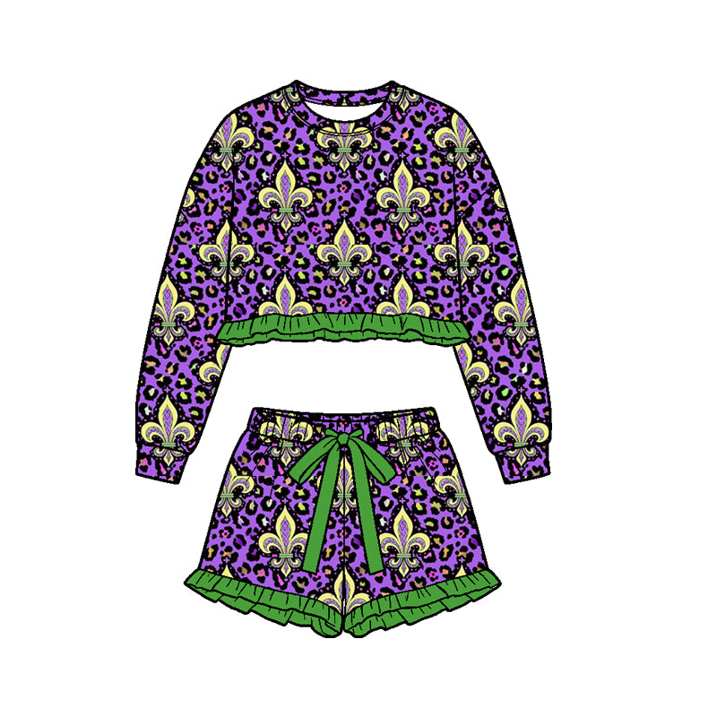 preorder GLS0240 Yoga Mardi Gras Long Sleeve Shorts Girls Set