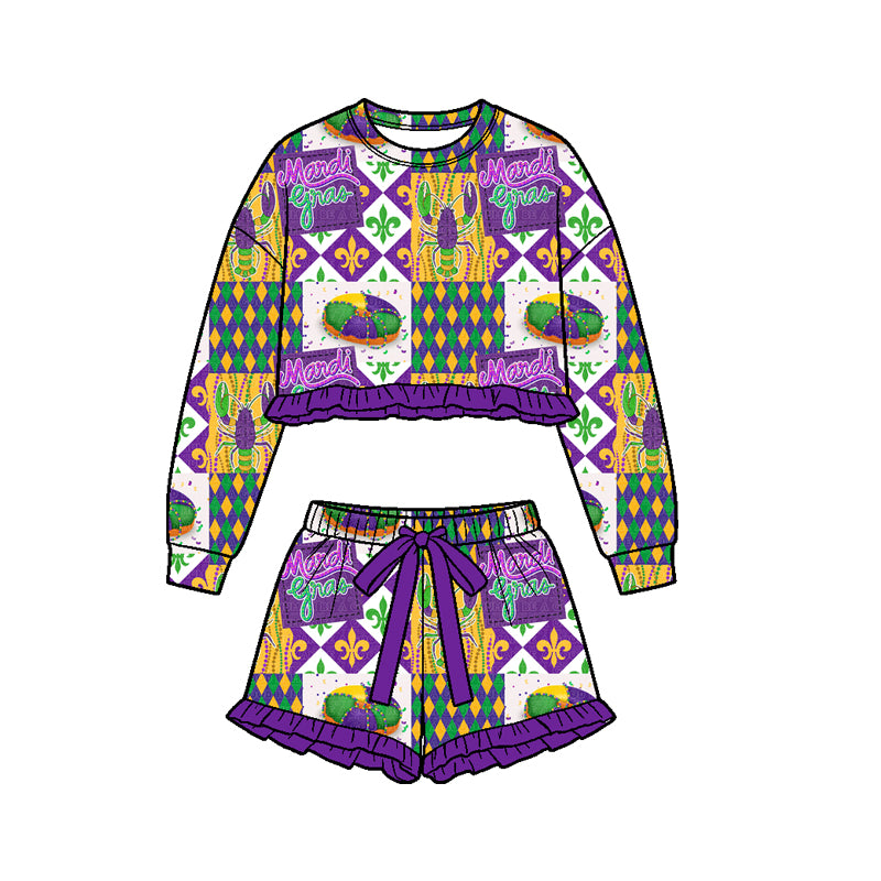 preorder GLS0242 Yoga Mardi Gras Long Sleeve Shorts Girls Set