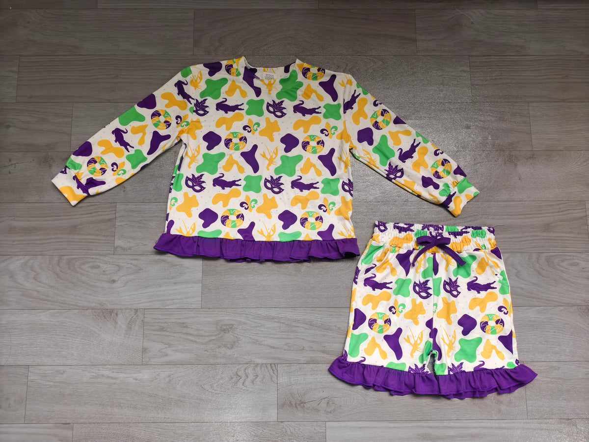 preorder Samples GLS0243 Yoga Mardi Gras Long Sleeve Shorts Girls Set