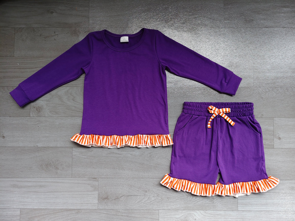 preorder Samples GLS0248 Purple Long Sleeve Shorts GIrls Set