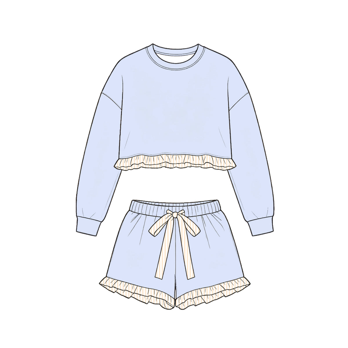 preorder GLS0250 Blue Long Sleeve Shorts GIrls Set