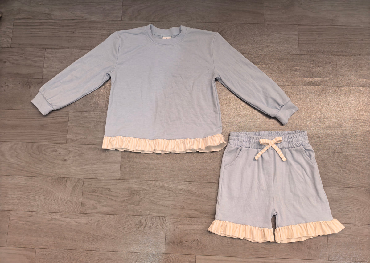 preorder Samples GLS0250 Blue Long Sleeve Shorts GIrls Set
