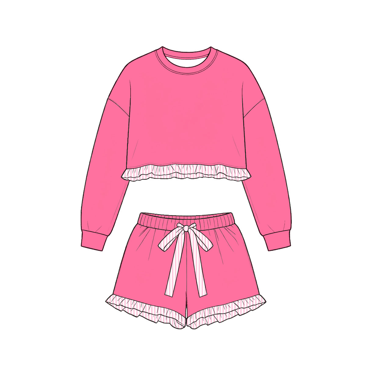 preorder GLS0251 Hot Pink Long Sleeve Shorts GIrls Set
