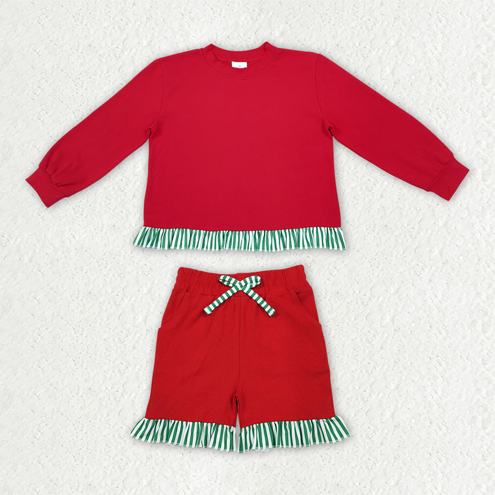GLS0269 Red Long Sleeve Shorts Girls Set GT1935+SS0997