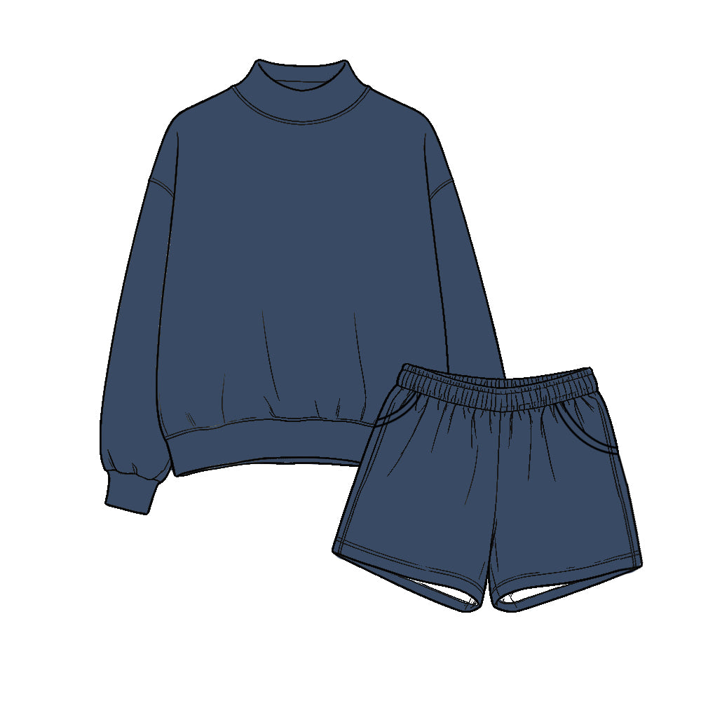 preorder GLS0283 Cotton Navy Blue Short Sleeve Shorts Girls Set