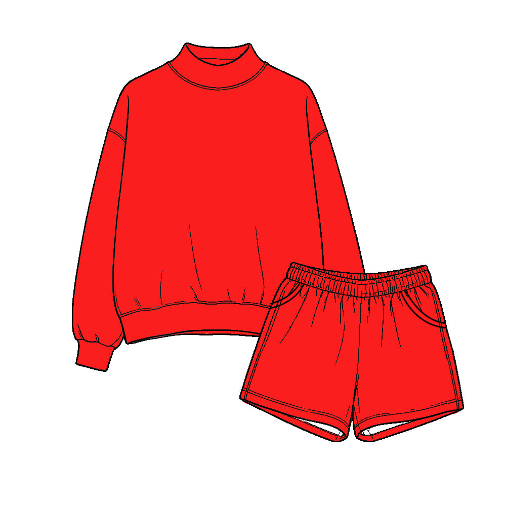 preorder GLS0285 Cotton Red Short Sleeve Shorts Girls Set