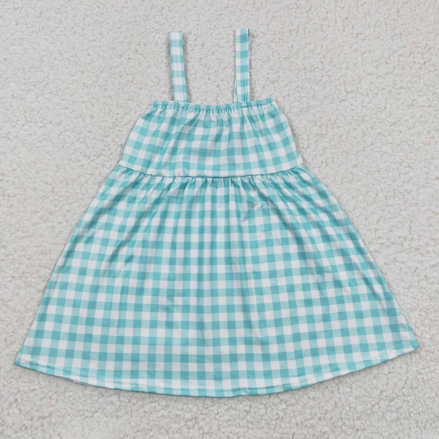 GSD0269 farm house pig cow animals green checkered girls dress
