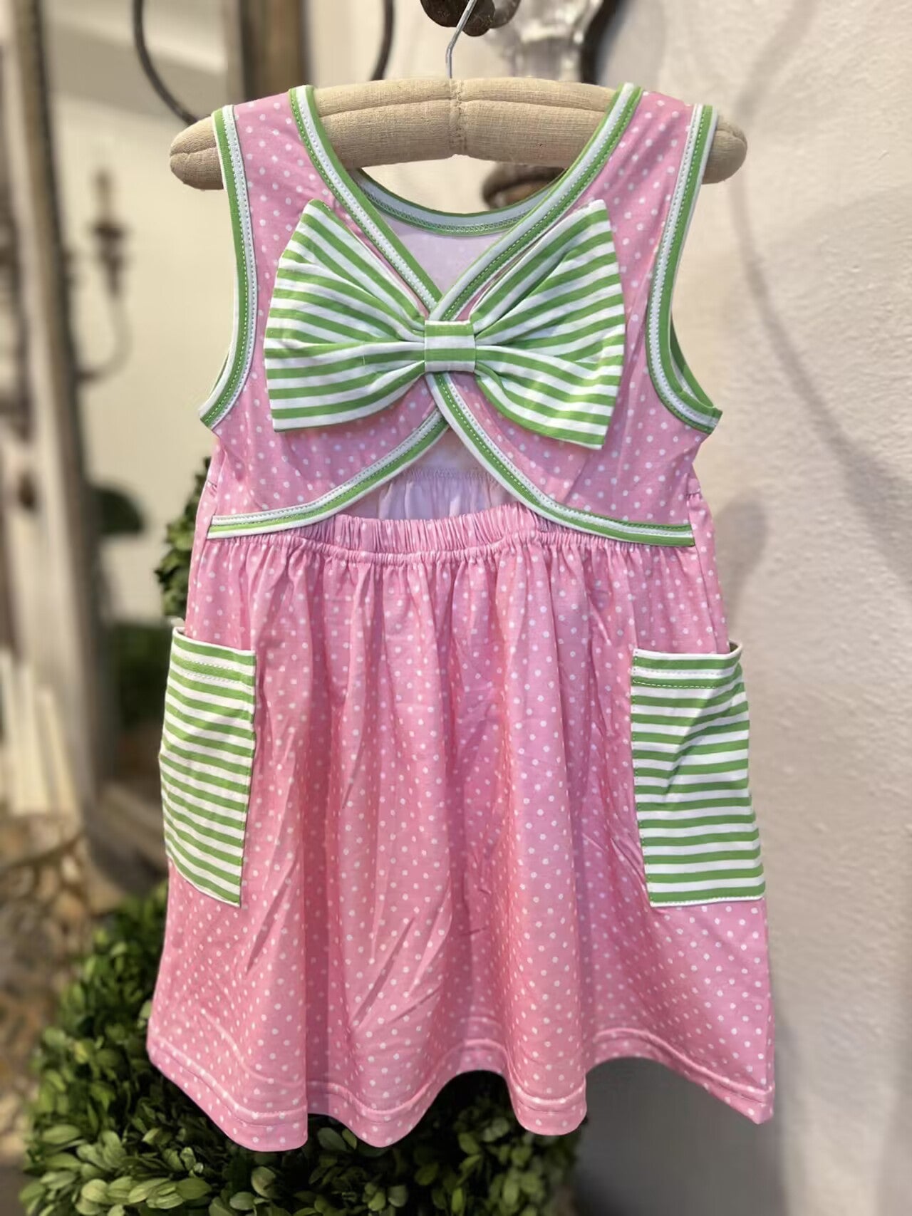 preorder GSD0420 Strawberry Embroidery Pink Dot Pocket Sleeveless Girls Dress