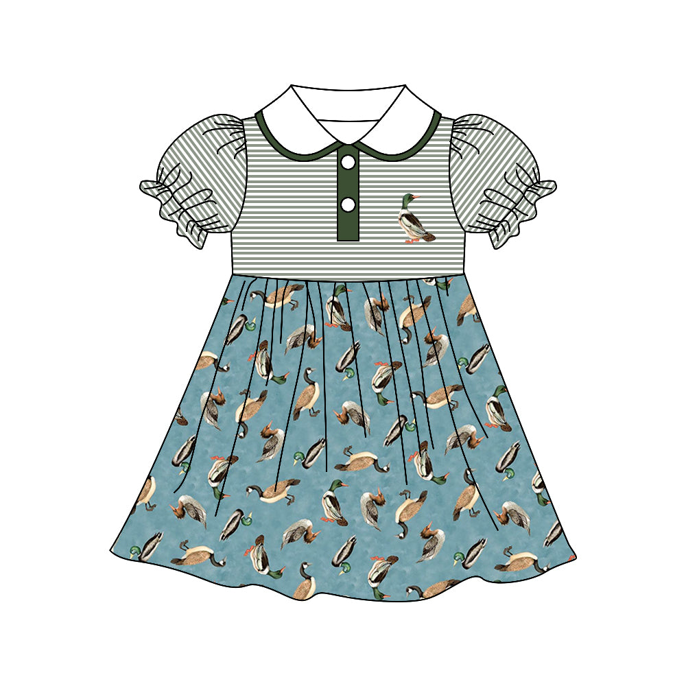 preorder GSD0523 Hunting mallard blue striped doll collar girls dress