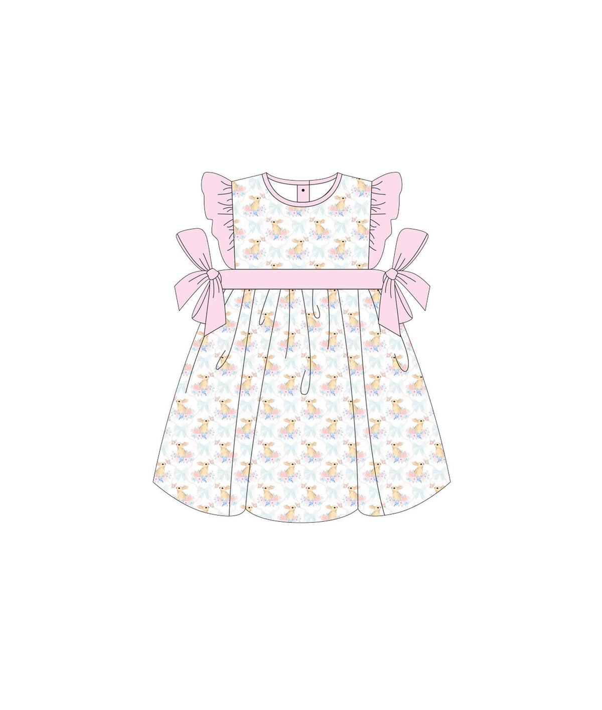 preorder GSD0540 Easter rabbit flowers pink flutter sleeve girls dress