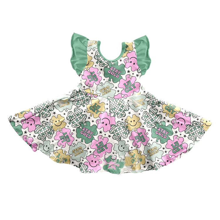preorder GSD0544 Saint Patrick lucky green flutter sleeve girls dress