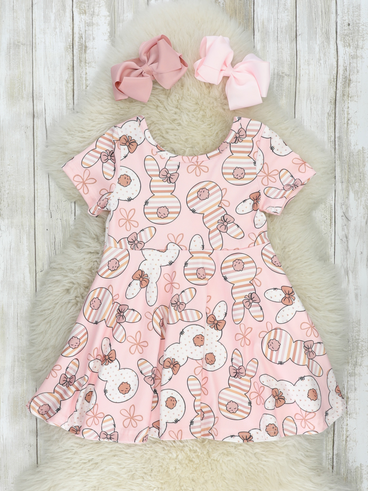 preorder GSD0570 Easter rabbit pink short sleeve girls dress