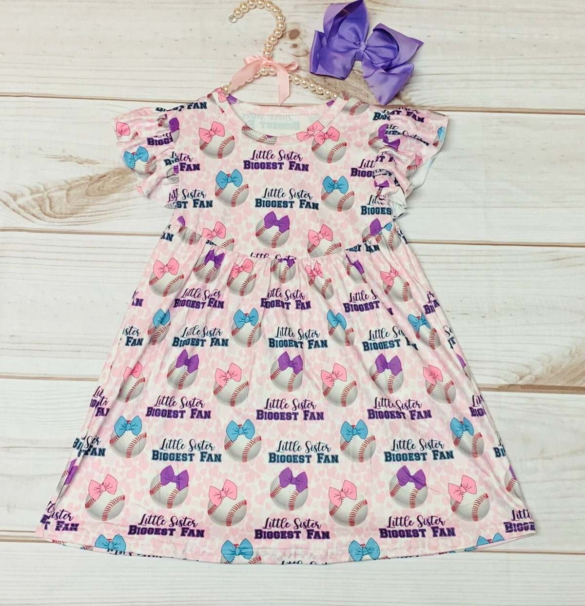preorder GSD0587 Little sister baseball pink checkered flutter sleeve girls dress