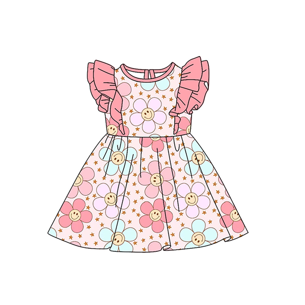 preorder GSD0597 Flowers pink flutter sleeve girls dress