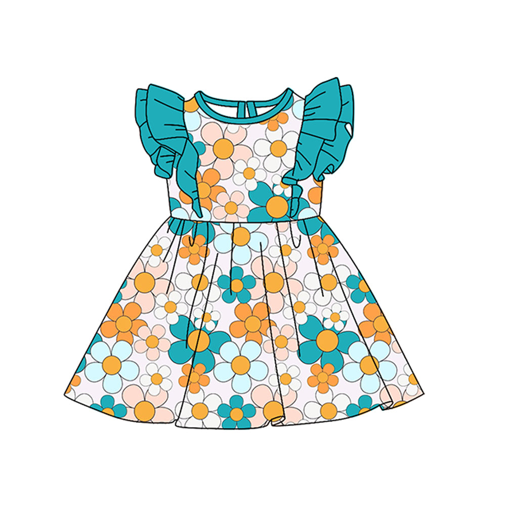preorder GSD0598 Flowers blue flutter sleeve girls dress