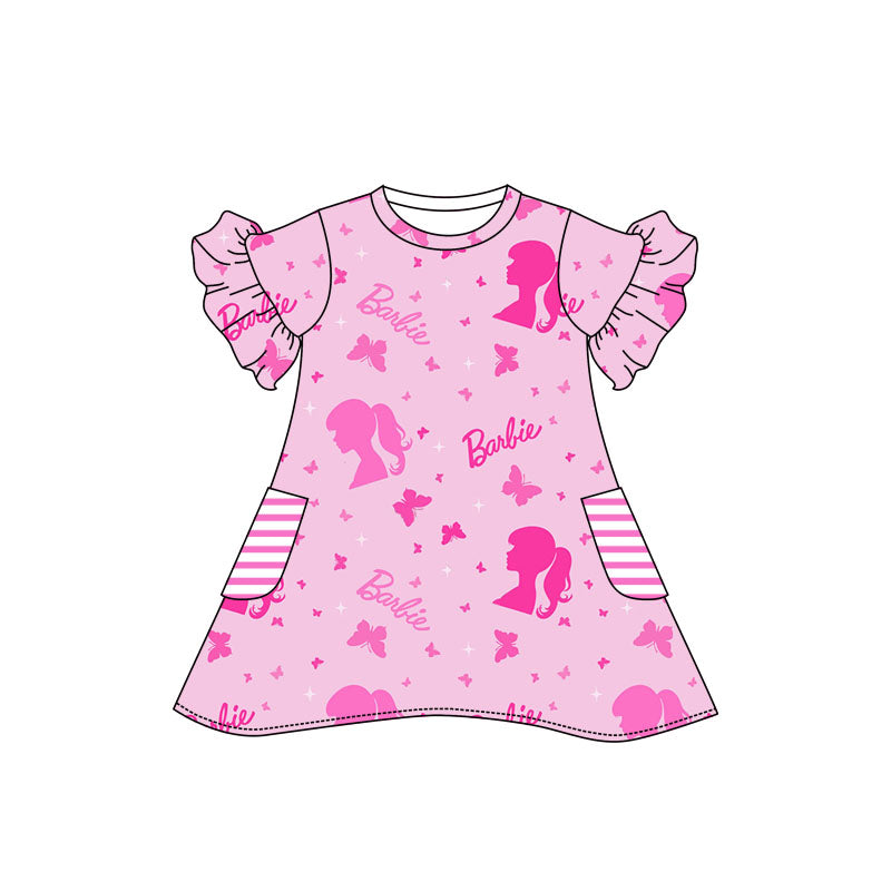preorder GSD0654 Girl BA Pockets Hot Pink Short Sleeve Girls Dress