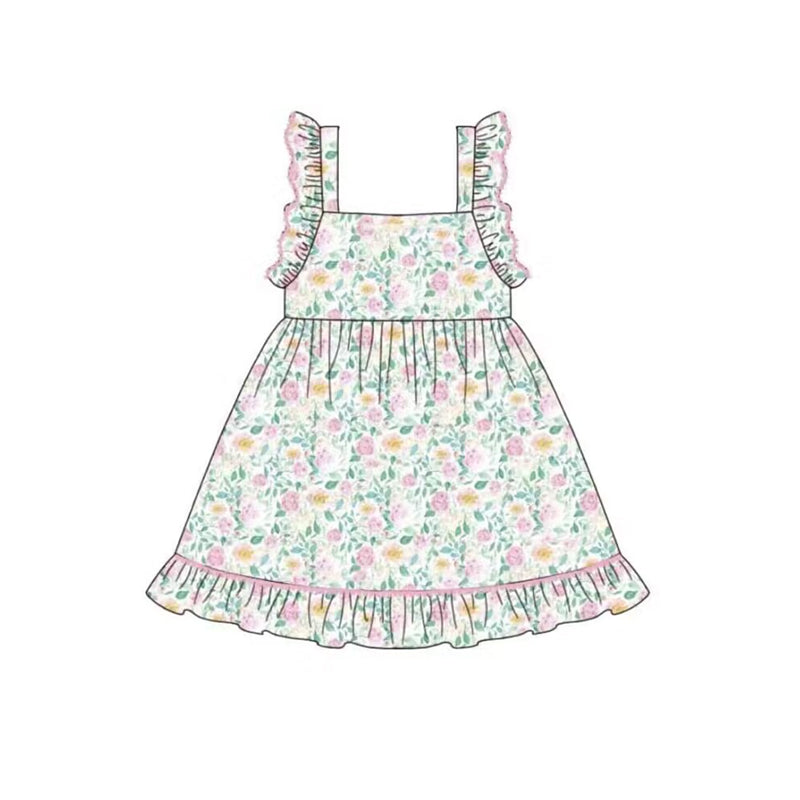 preorder GSD0672 Flowers Pink Flutter Sleeve Girls Dress