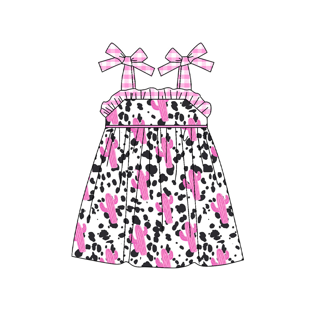 preorder GSD0785 Cactus Cow Print Hot Pink Sleeveless Girls Dress