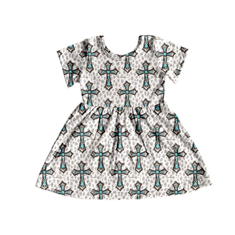 preorder GSD0920 Western cross leopard short sleeve girls dress