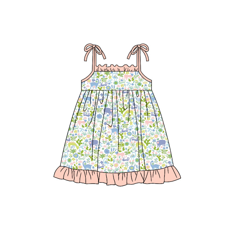 preorder GSD0926 Animals colorful flowers pink girls dress