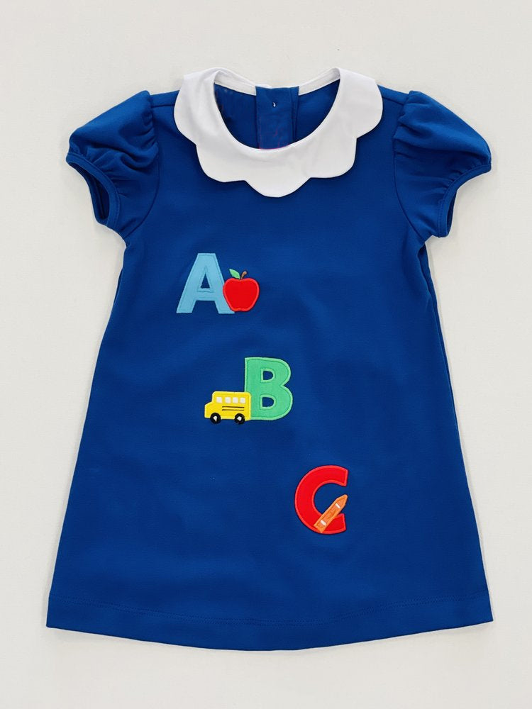 preorder GSD0965 back to school abc apple bus navy blue short sleeve girls dress