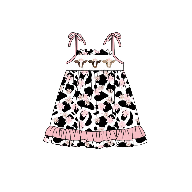 preorder GSD0974 cow flowers cow print lace-up girls dress