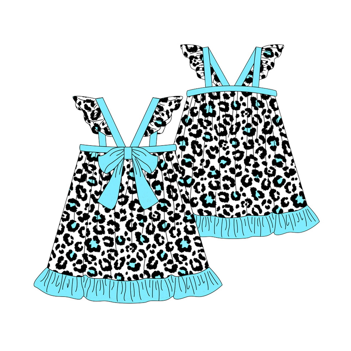 preorder GSD0986 leopard blue flutter sleeve girls dress