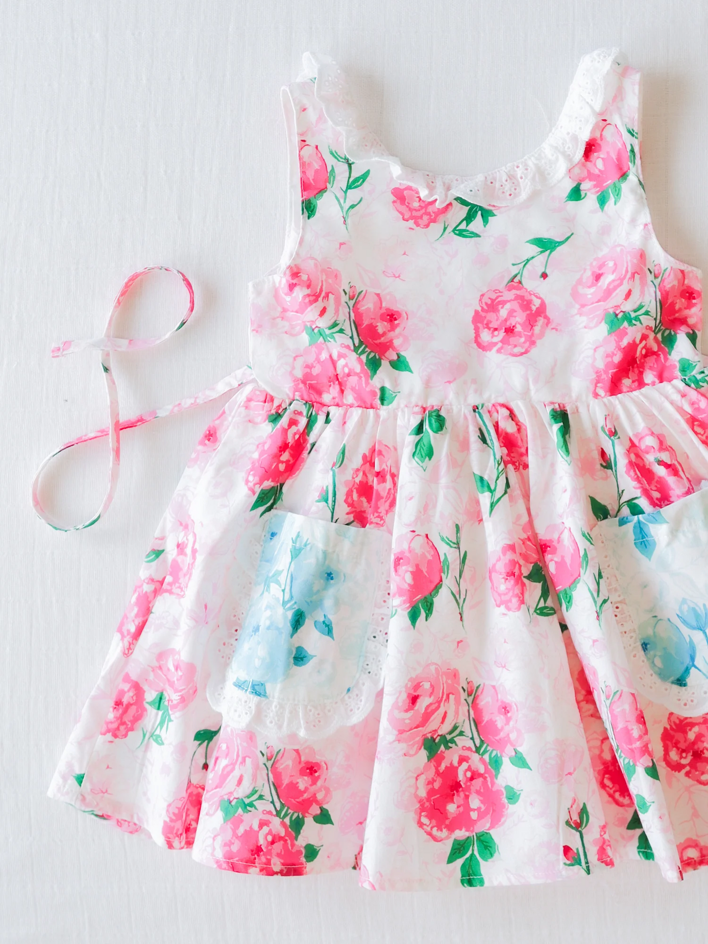 preorder GSD0989 hot pink flowers blue pockets sleeveless girls dress