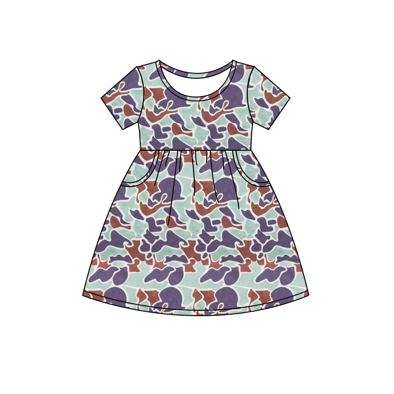 preorder GSD1018 green camo pockets short sleeve girls dress