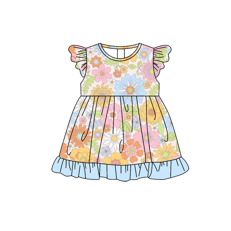 preorder GSD1020 multi color flowers flutter sleeve girls dress