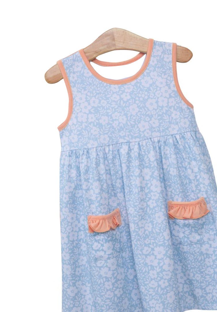 preorder GSD1048 blue flowers pockets sleeveless girls dress