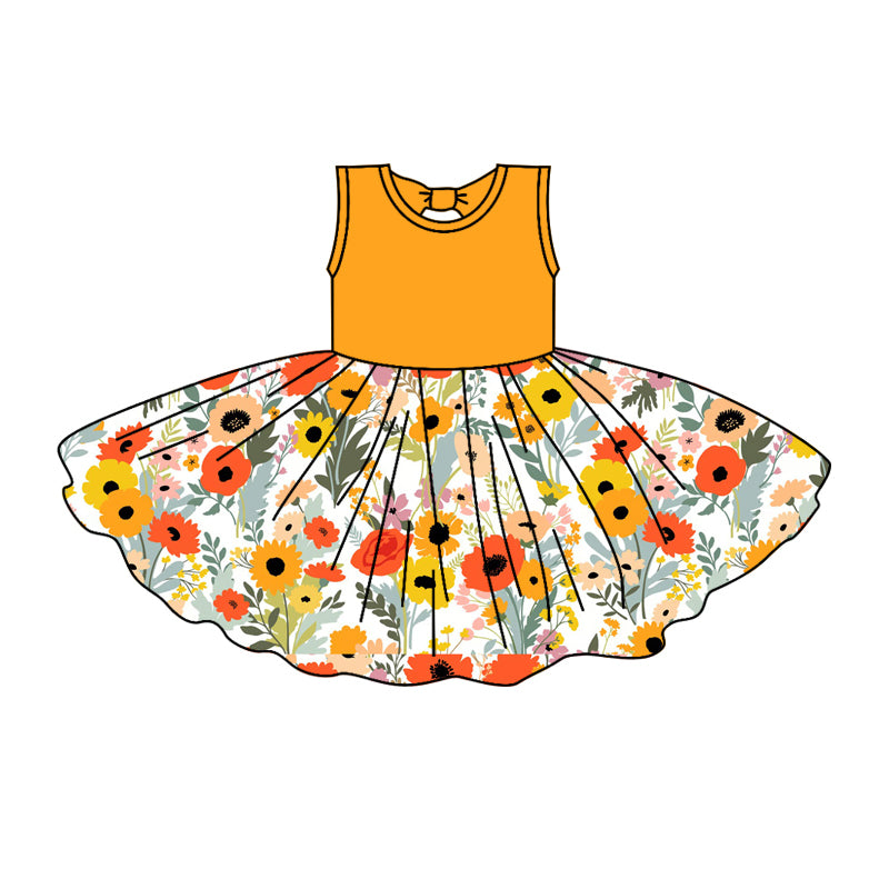 preorder GSD1049 multi color flowers orange sleeveless girls dress