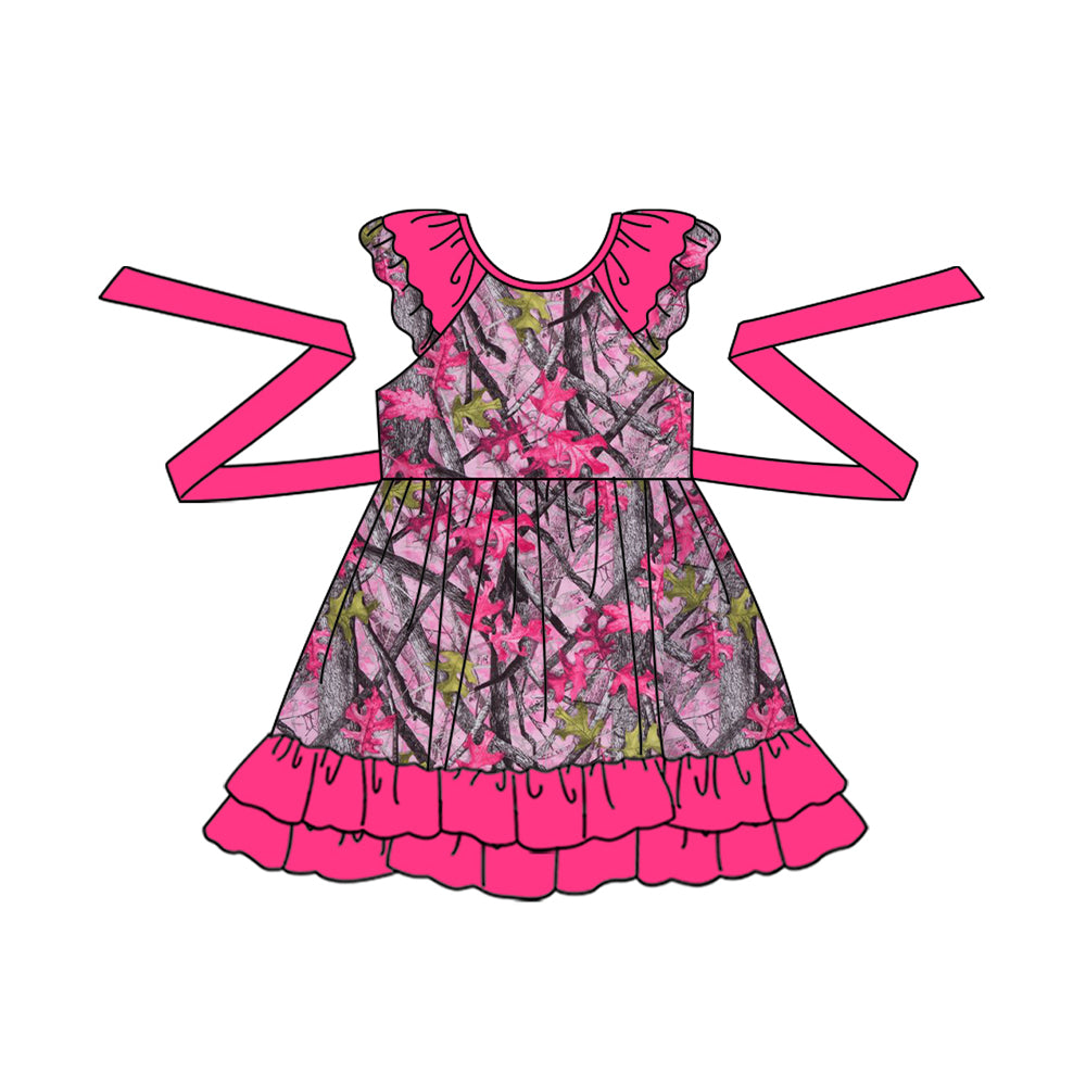 preorder GSD1059 hot pink camo branch flutter sleeve girls dress
