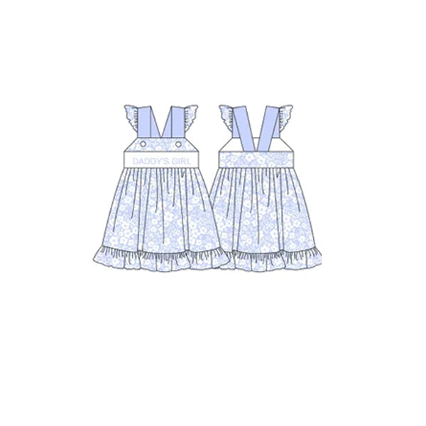 preorder GSD1108 daddy's girl blue flowers flutter sleeve girls dress