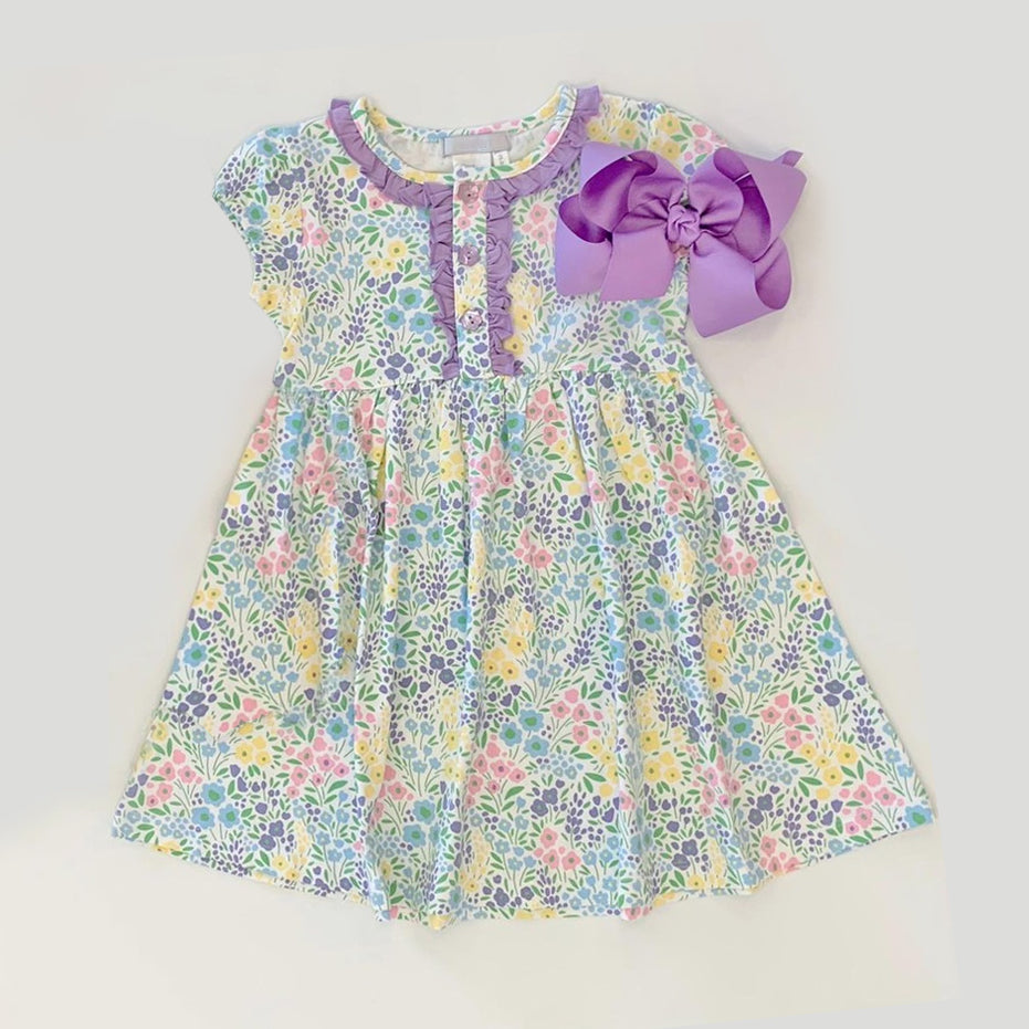 preorder GSD1153 little flowers floral purple short sleeve girls dress