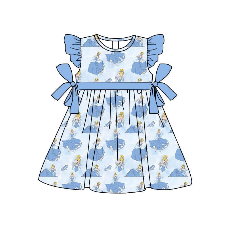 preorder GSD1165 cartoon blue princess blue flutter sleeve girls dress