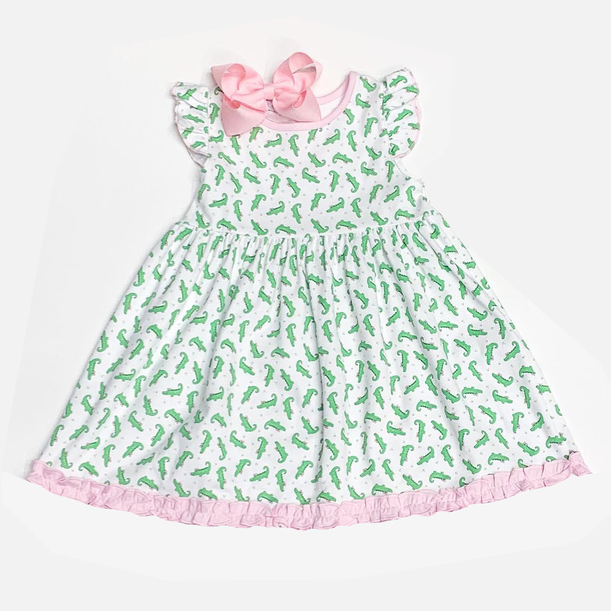 preorder GSD1170 crocodile green flutter sleeve for Summer girls dress
