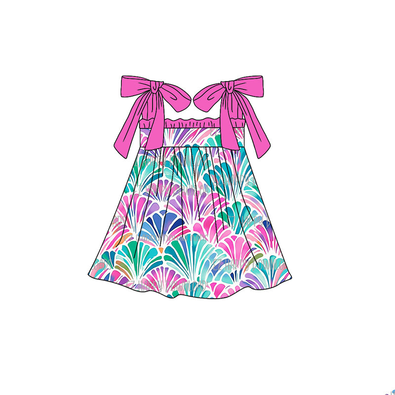 preorder GSD1171 colorful sea shell hot pink lace-up girls dress