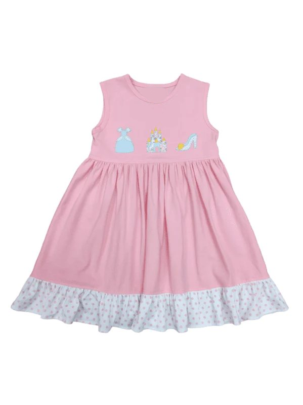 preorder GSD1190 cartoon princess castle pink sleeveless girls dress