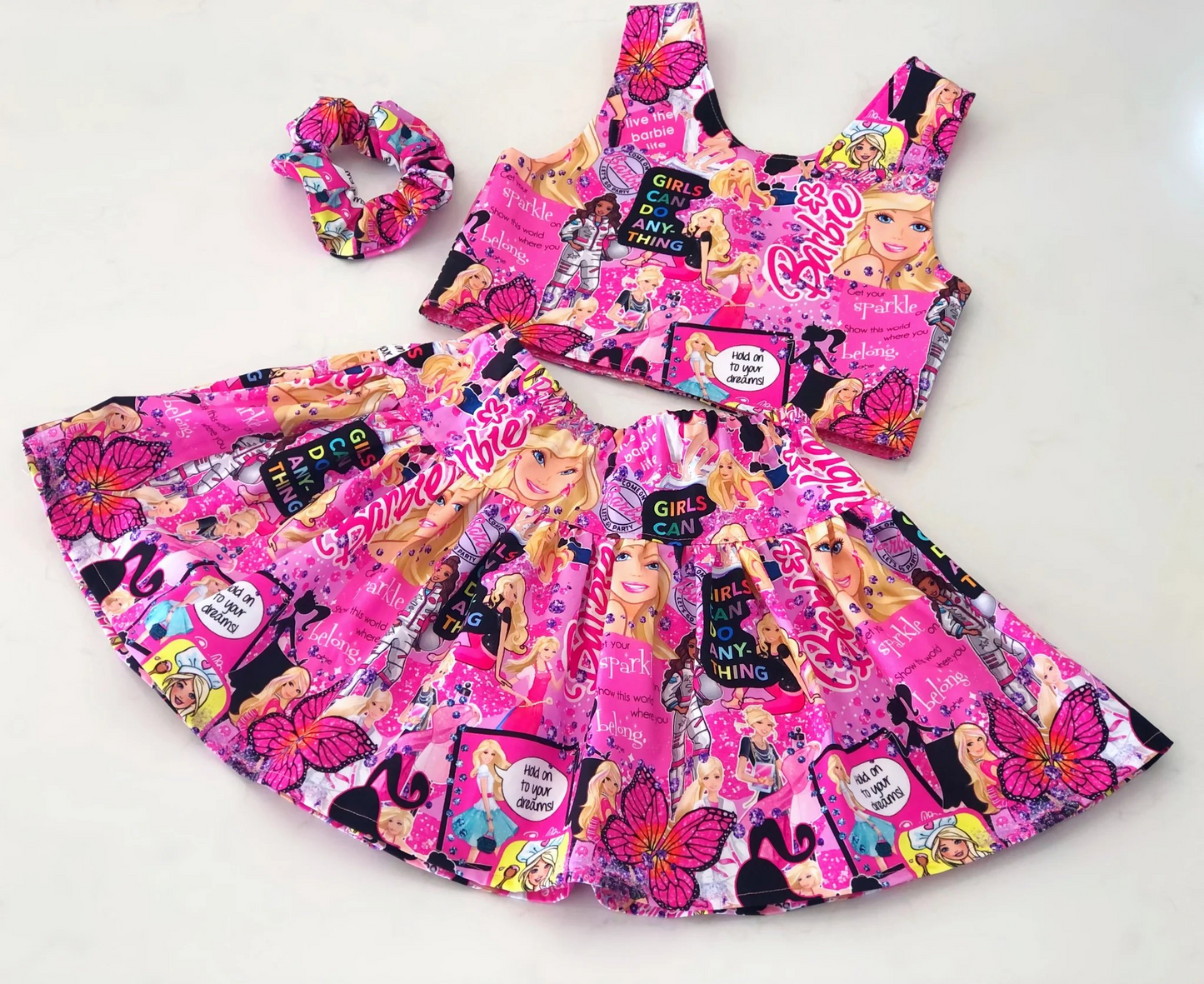 preorder GSD1200 cartoon BA hot pink sleeveless top skirt girls set