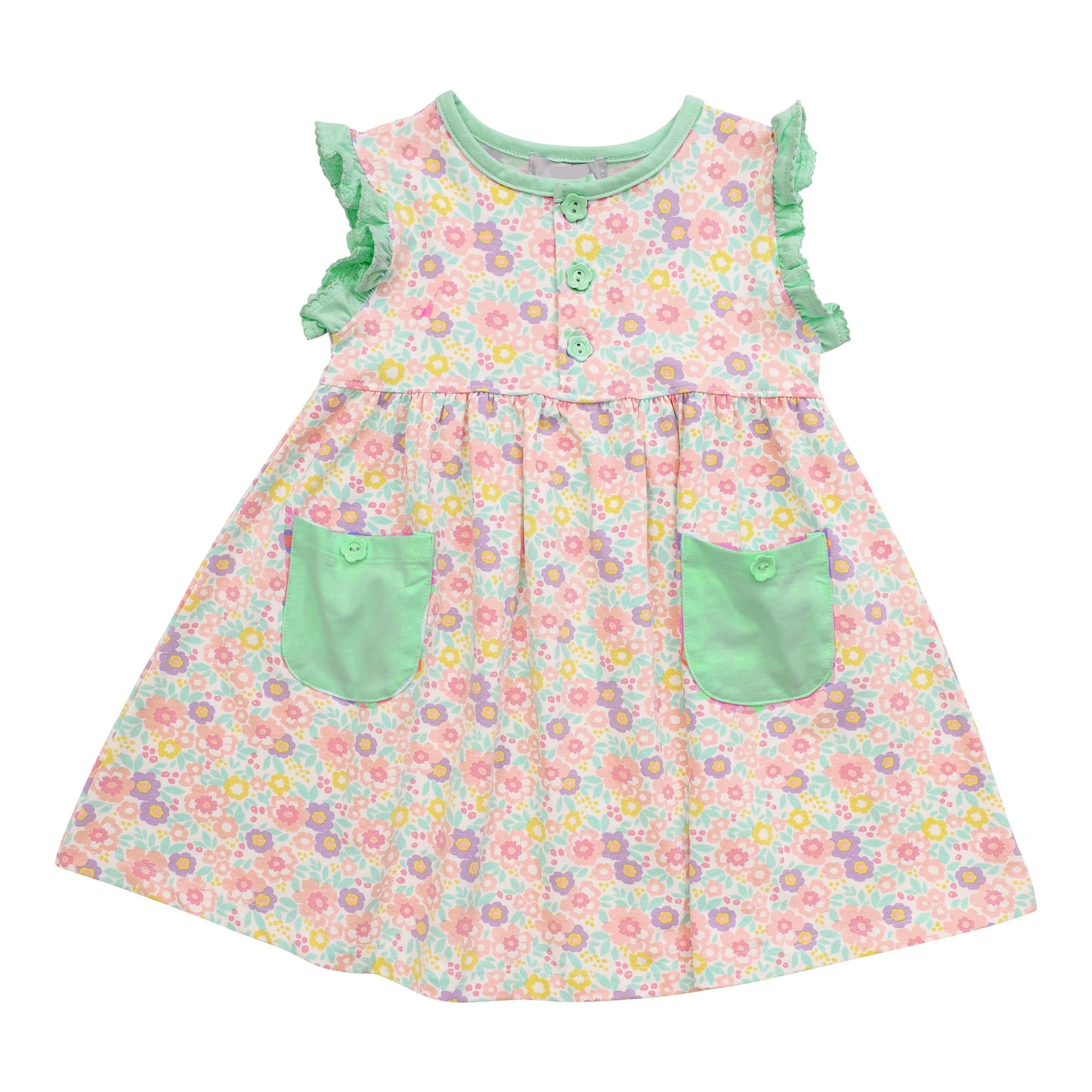 preorder GSD1217 multi color flowers green pockets sleeveless girls dress