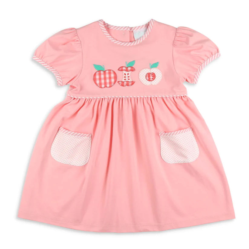 preorder GSD1223 cute apple pink pockets short sleeve girls dress