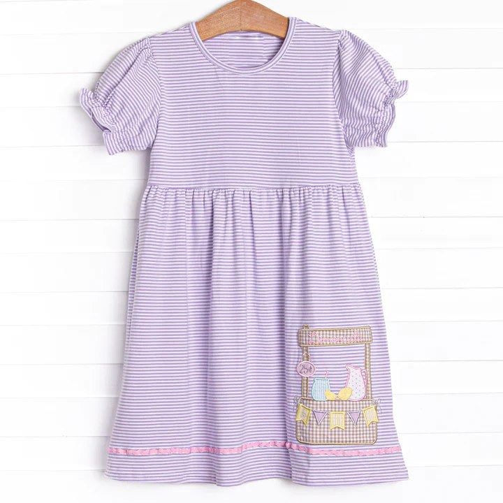 preorder GSD1235 lemon tea fruit juice purple striped short sleeve girls dress